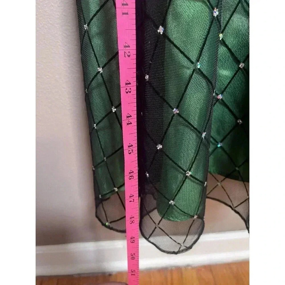 Coldwater Creek Emerald Green Diamond Party Dress Black Tulle Overlay Size 10 - Picture 4 of 8